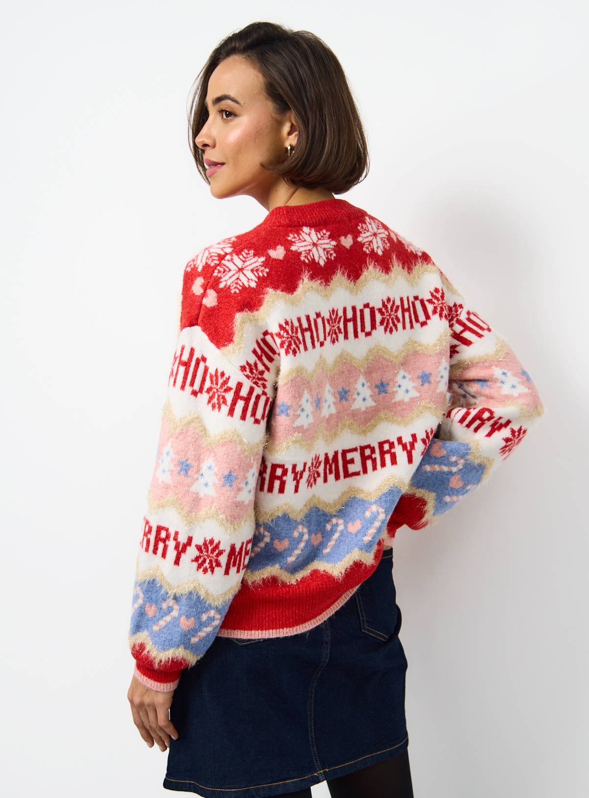 Red Merry Slogan Sparkle Christmas Jumper 10 - Image 4